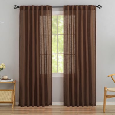DONREN Curtains with Back Tabs, 2 Panels for Guest Rooms, Semi-Sheer, with Hooks, Tiebacks, Light Filtering, Playroom Curtains, 132 W x 78 L in, Cocoa Brown
