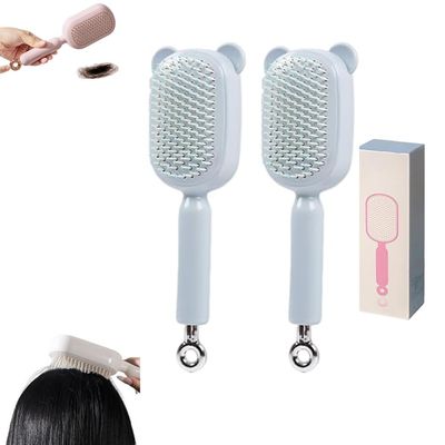 GXLBDK Retractable Self-Cleaning Hair Brush with Massage Bristles, Antistatic, Two Blue Brushes