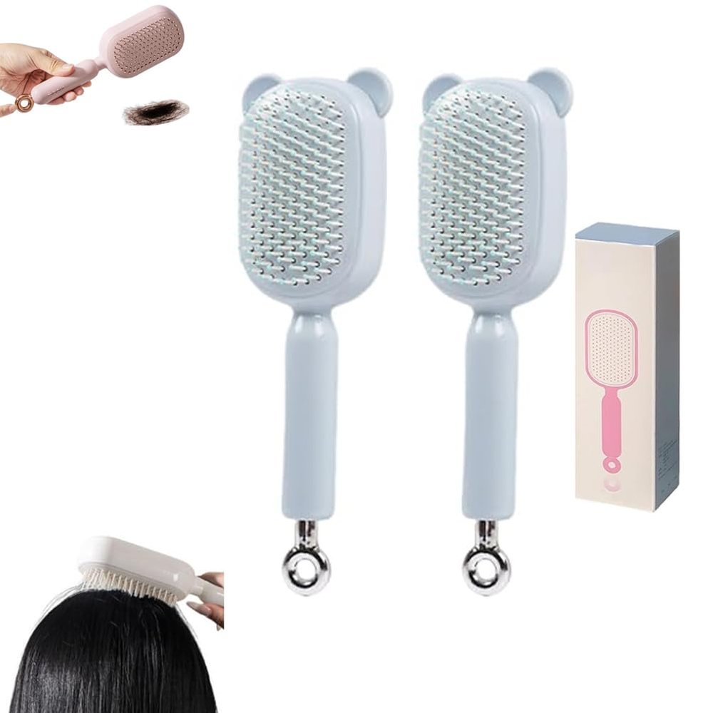 GXLBDK Retractable Self-Cleaning Hair Brush with Massage Bristles, Antistatic, Two Blue Brushes