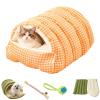 Removable Washable Winter Enclosed Cat Bed, Soft Warm Plush Cave House, Non-Slip Pet Sleeping Bag for Indoor Cats and Small Dogs, Orange, L view 1