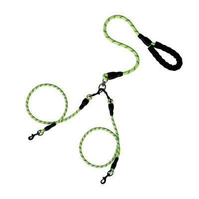 Double Dog Leash with Wavy Pattern, Anti-Tangle, Detachable, Green, 2 Heads