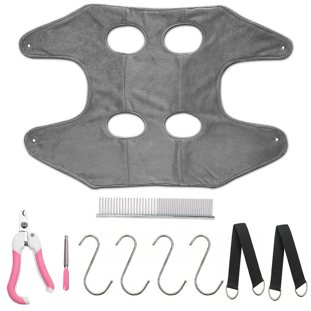 YIXANNX Pet Grooming Hammock for Medium Pets, Nail Trimming, Bathing, Drying and Restraint, Gray, L
