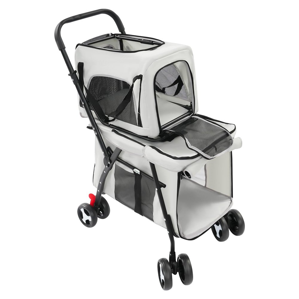 Double-Layer Pet Stroller for Dogs & Cats, 33 lb Capacity, Foldable, Gray