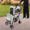 Double-Layer Pet Stroller for Dogs & Cats, 33 lb Capacity, Foldable, Gray view 3