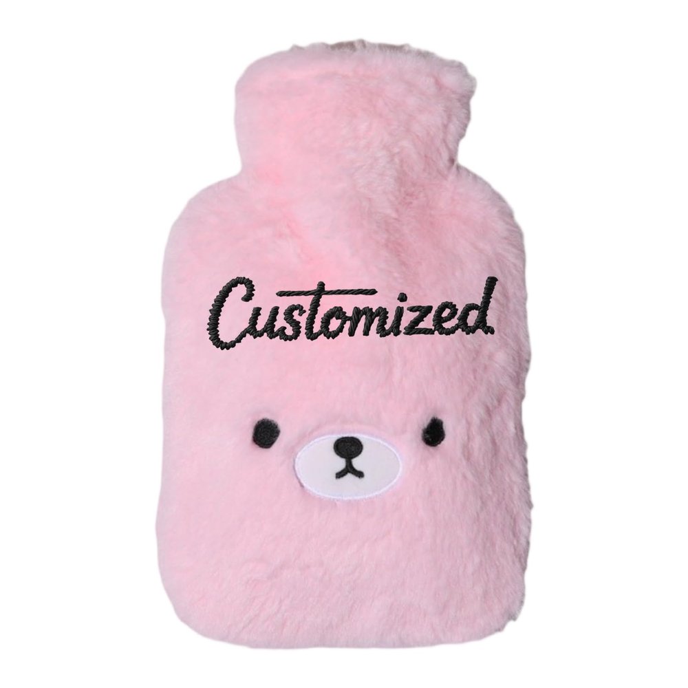 Personalized 2L Hot Water Bottle with Embroidered Text and Removable Cover – The Perfect Gift! Ideal for the Office, School, and Home (Pink)