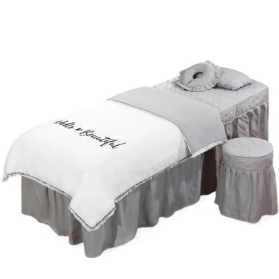 GZKDKZB 4-Piece Beauty Bed Set with Tassels, White/Gray