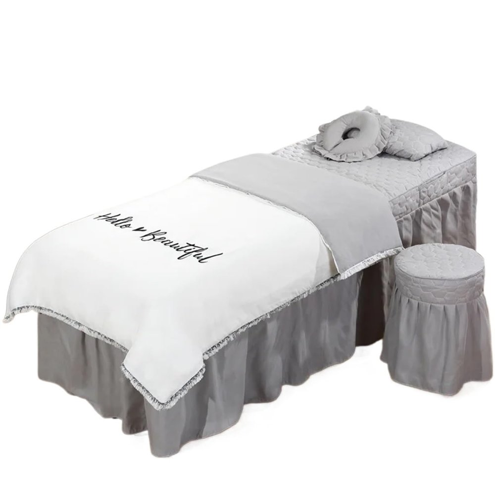 GZKDKZB 4-Piece Beauty Bed Set with Tassels, White/Gray