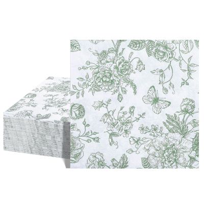 40 Green Floral Cocktail Napkins, 16.5 cm Party Paper Napkins