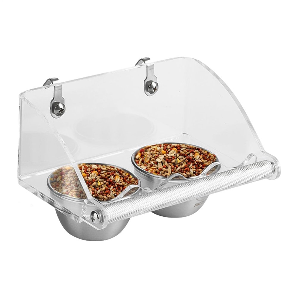 Nankoyal Bird Cage Bowls - Stainless Steel Feed and Water Dispenser with Acrylic Stand