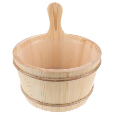 Veemoon 4 L Wooden Sauna Bucket and Ladle Set with Plastic Insert and Rope Handle