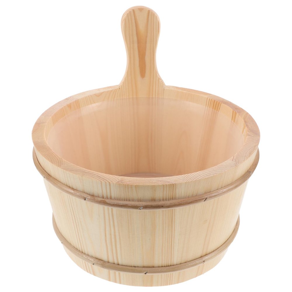 Veemoon 4 L Wooden Sauna Bucket and Ladle Set with Plastic Insert and Rope Handle