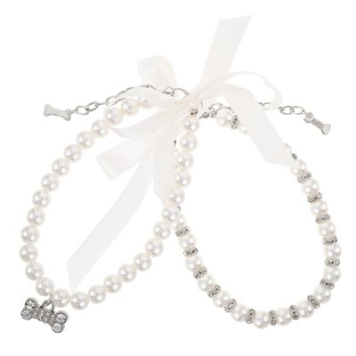 DOITOOL 2-Pack Adjustable Pearl Collars with Bows for Small Dogs and Cats