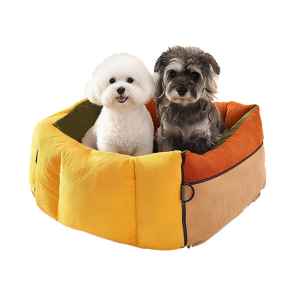 Dog Car Seat with Storage Pockets and Safety Belt, Soft 2-in-1 Pet Bed