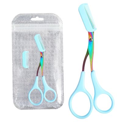 Professional Eyebrow Scissors with Comb, Stainless Steel Trimmer for Precise Shaping and Safe Grooming