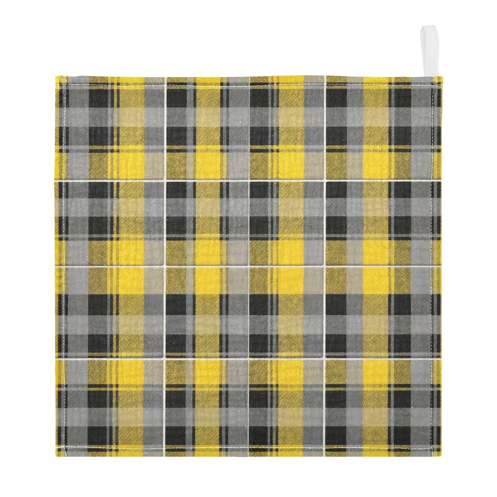 GuoChe Muslin Washcloths, 100% Cotton, Unisex, Yellow/Black Plaid, 5-Pack