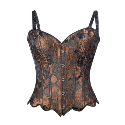 Women's Gothic Overbust Corset Top with Straps, Brown, XS