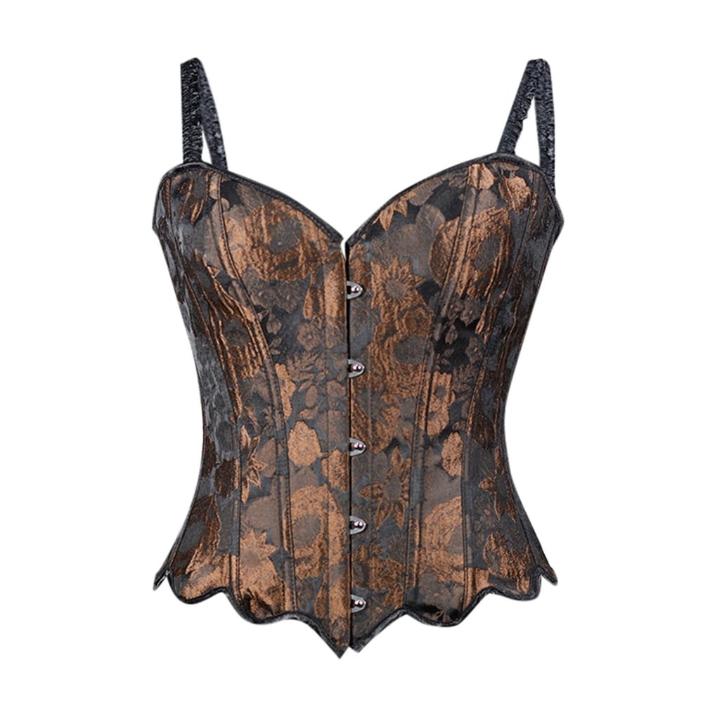 Women's Gothic Overbust Corset Top with Straps, Brown, XS