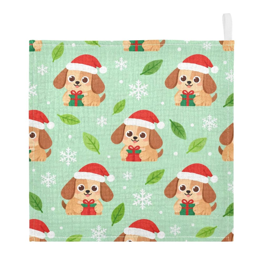 GuoChe Cotton Washcloths with Christmas Dog Pattern for Kids