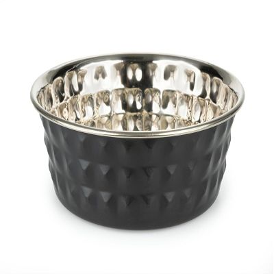 HAPPET Diamond Stainless Steel Bowl 0.9 L, 17 cm - Non-Slip Bowl for Dogs and Cats, Black-Silver
