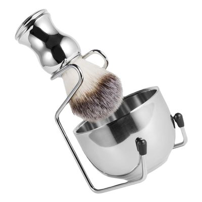 Ciieeo Men's Shaving Set with Stainless Steel Bowl, Brush and Cleaning Brush