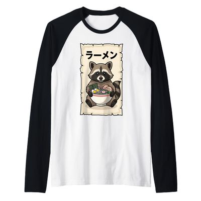 Ramen Raccoon Japanese Kawaii Anime Raglan