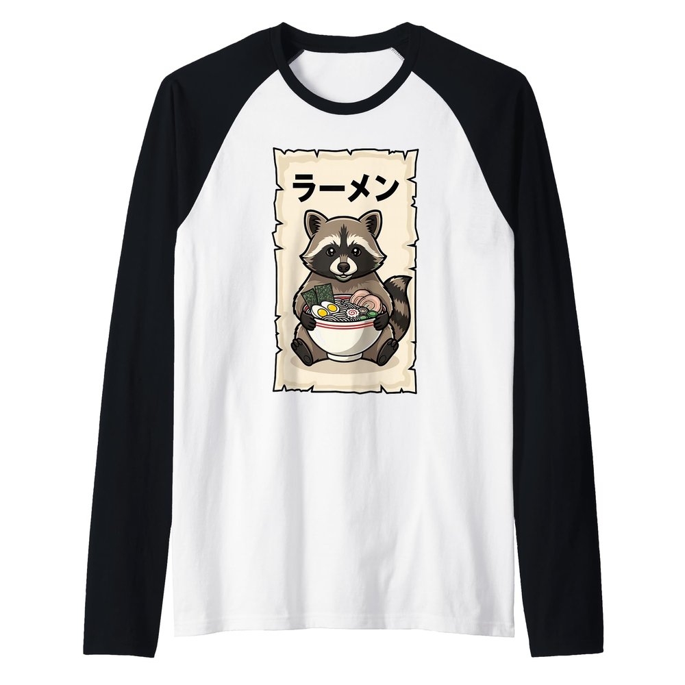 Ramen Raccoon Japanese Kawaii Anime Raglan