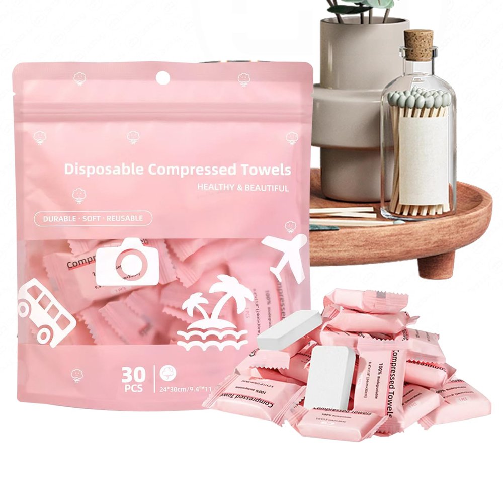 Compressed Facial Towels | Absorbent Towels, 30 Count | Expandable Compressed Face Washcloths for Bathroom, Camping, Hotel, Gym, Spa, Makeup, Beauty, and More