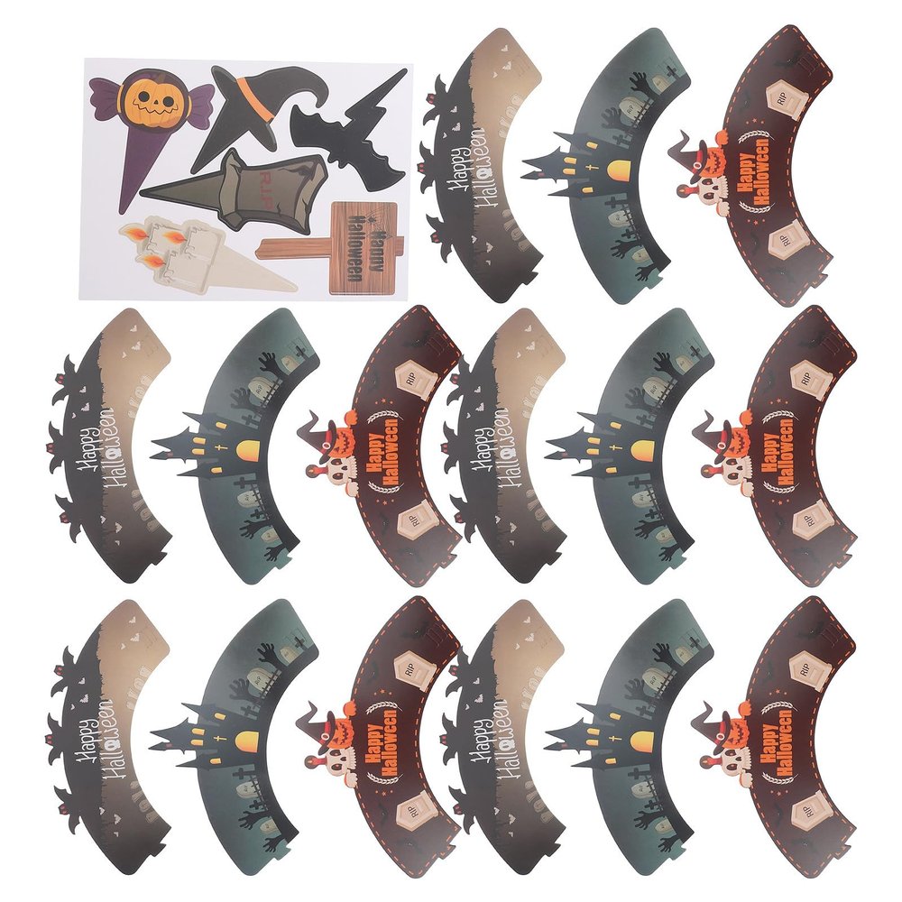Halloween Party Decorations with Ghost Motifs, 2-Piece Paper Cupcake Topper Set