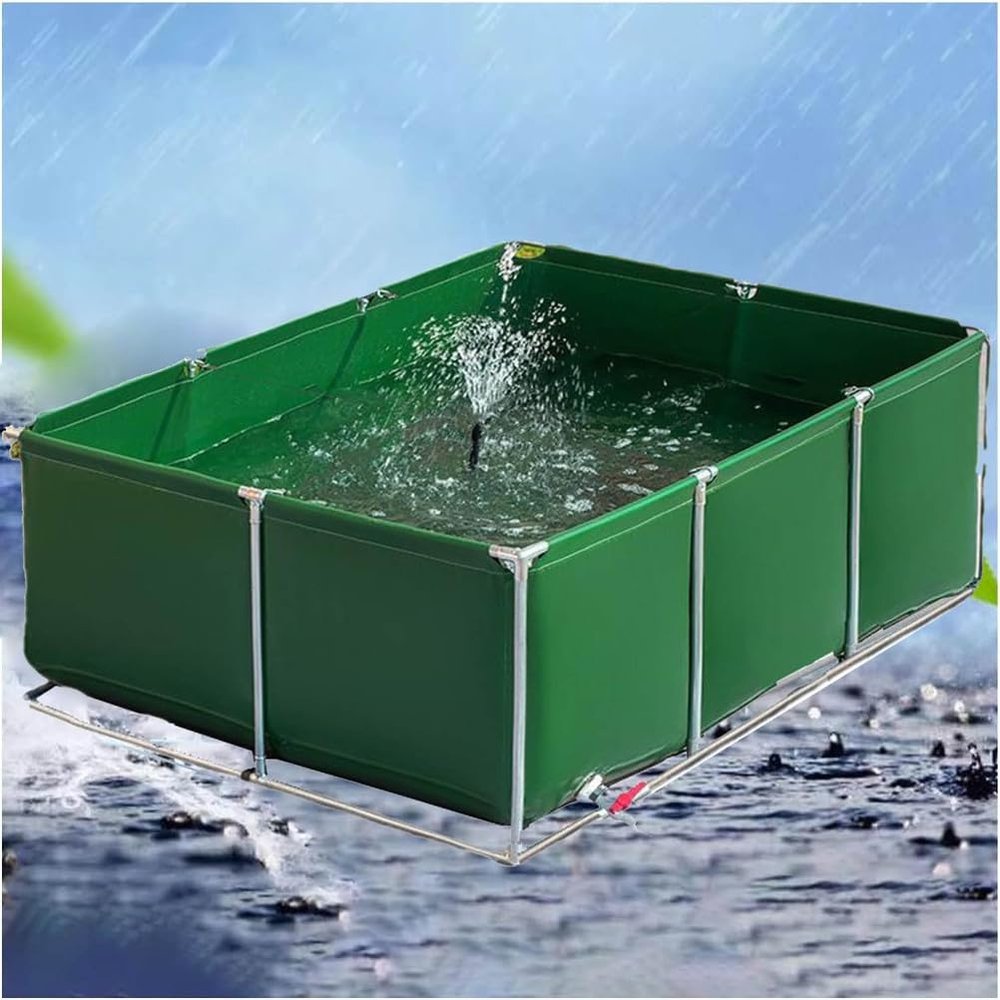 Large Outdoor Water Tank with Stand, 2 x 2 x 0.9 m, for Koi Fish and Turtles, Green Aquarium and Swimming Pool