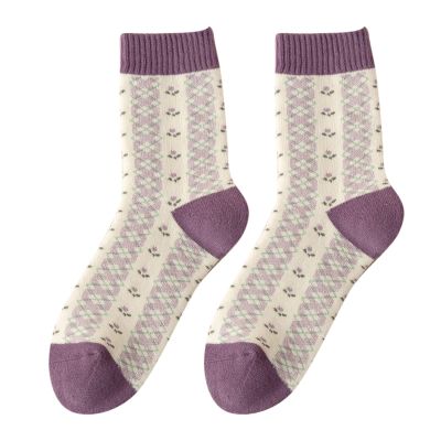 Uwdiohq Purple Thick Socks for Women and Men, Mid-Calf Winter Cotton Socks, Open-Crotch Velvet Tights, Sizes 39–42, Colorful Compression Socks