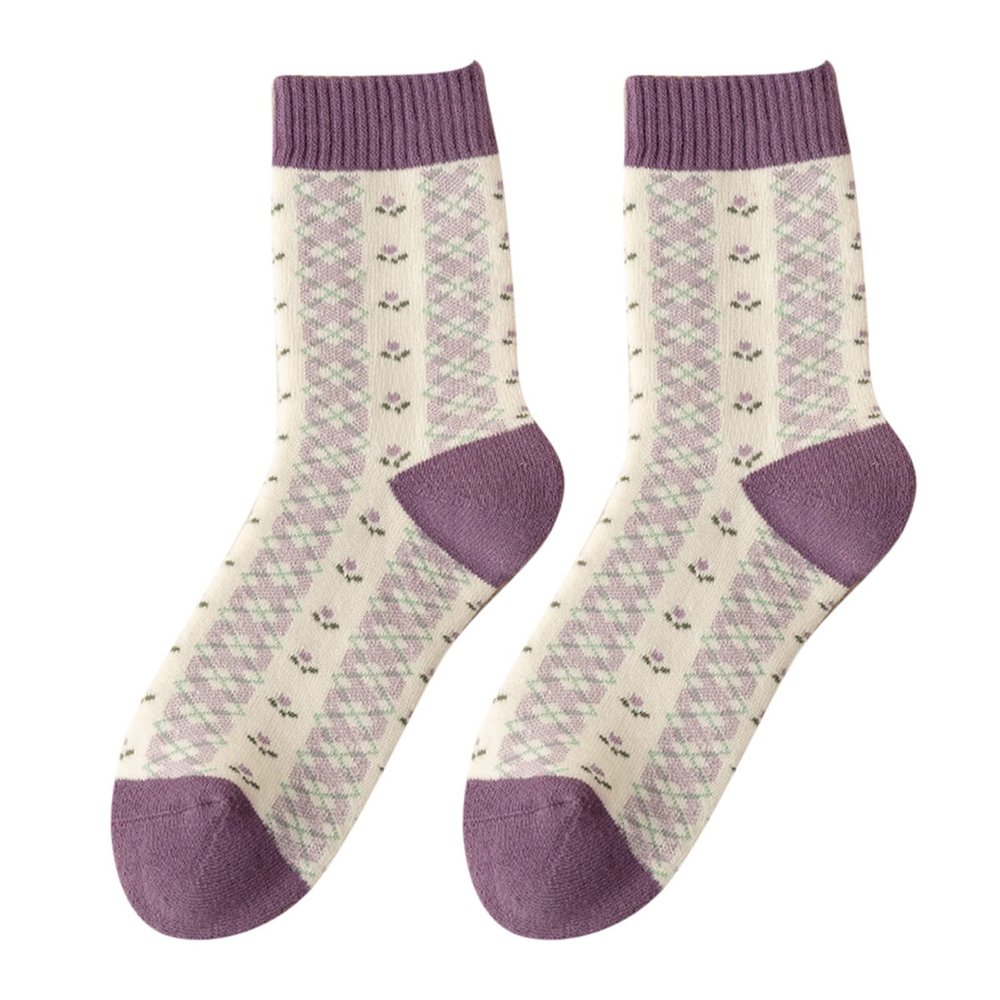Uwdiohq Purple Thick Socks for Women and Men, Mid-Calf Winter Cotton Socks, Open-Crotch Velvet Tights, Sizes 39–42, Colorful Compression Socks