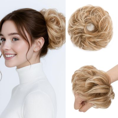 Benehair Curly Synthetic Hair Bun Scrunchie, Chestnut Brown & Blonde, 25 g