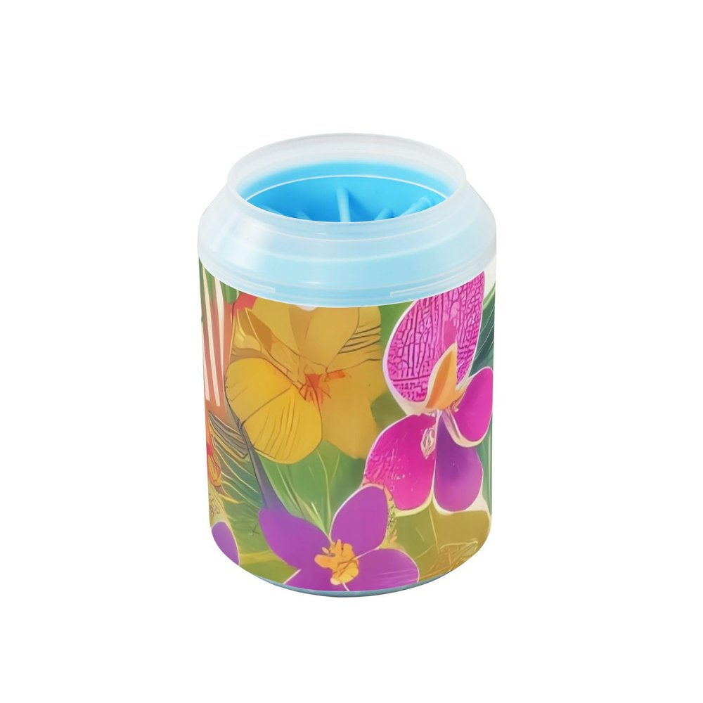 Flower Pink Portable Pet Paw Cleaner with Soft Silicone Brush for Dogs and Cats