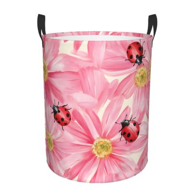Laundry Basket, 40 x 50 cm, Pink Floral Ladybug Pattern