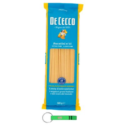 12x De Cecco Bucatini No. 15 Pasta, 500 g Pack + Free Beni Culinari Keychain