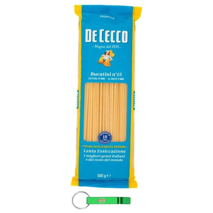 12x De Cecco Bucatini No. 15 Pasta, 500 g Pack + Free Beni Culinari Keychain