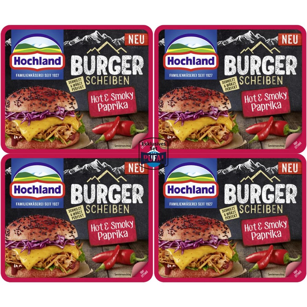 Burger Cheese Slices Hot & Smoky Paprika, 150 g, 4-Pack