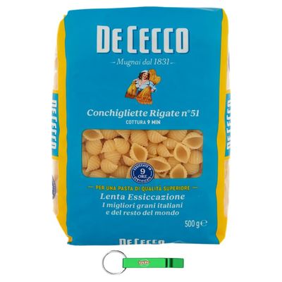 36x De Cecco Conchigliette Rigate No. 51, 100% Italian Pasta, 500 g Pack + Free Beni Culinari Keychain