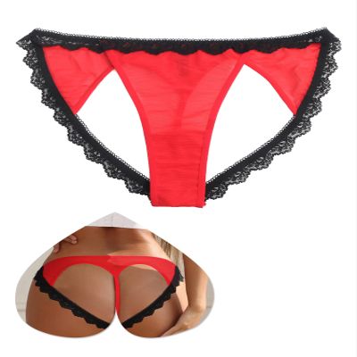 comeondear Women's Sexy Open-Back Mesh Lace Thong Panty, Red A, XXL