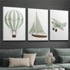 Ueiwffzo Baby Room Decor, Set of 3 Posters with Hot Air Balloon, Airplane and Sailboat, Boho Canvas Wall Art, Unframed view 2