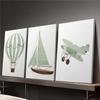 Ueiwffzo Baby Room Decor, Set of 3 Posters with Hot Air Balloon, Airplane and Sailboat, Boho Canvas Wall Art, Unframed view 3