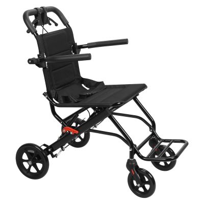 Lightweight Folding Wheelchair for Adults, 45 cm Wide Transport Wheelchair with Hand Brakes & Adjustable Straps, Portable Wheelchair for Seniors and Travel, Easy Storage, Black, M