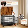 GYMAX 2-in-1 Dog Crate Cabinet, Foldable Dog Crate with Top Feeding Door and Removable Tray, Wooden Side Table, Modern Dog House with 2 Lockable Entrances and Wheels (80 x 61 x 64 cm) view 3