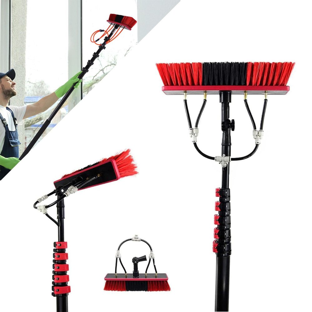 Window Cleaning Pole with Water Feed for Solar Panels, 9 m, with 55 cm Brush Head