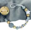 Personalized Pacifier Clip with Name, Crochet Bead and Wooden Star, Gray view 1
