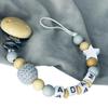 Personalized Pacifier Clip with Name, Crochet Bead and Wooden Star, Gray view 4