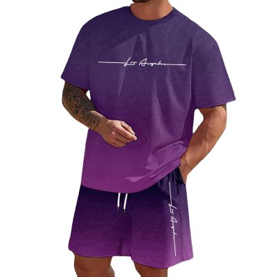 Two-Piece Set with Short Sleeve T-Shirt and Shorts (Dark Purple, M)