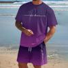 Two-Piece Set with Short Sleeve T-Shirt and Shorts (Dark Purple, M) view 3