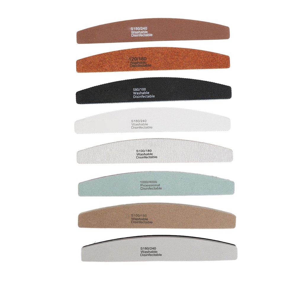 Professional Half-Moon Nail File Set, 8-Piece, Various Grits