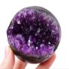 Amethyst Druzy Geode Crystal Ball, Gemstone Quartz Sphere, 50–55 mm, with Wooden Base view 1